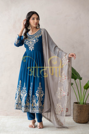 ANARKALI 3-PIECE SUIT WITH SEQUENCE WORK AND CONTRAST DUPATTA ##SP096
