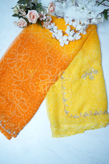 A Rajasthani Bandhani Saree Made of Georgette Fabric with Cutdana handwork##SR051