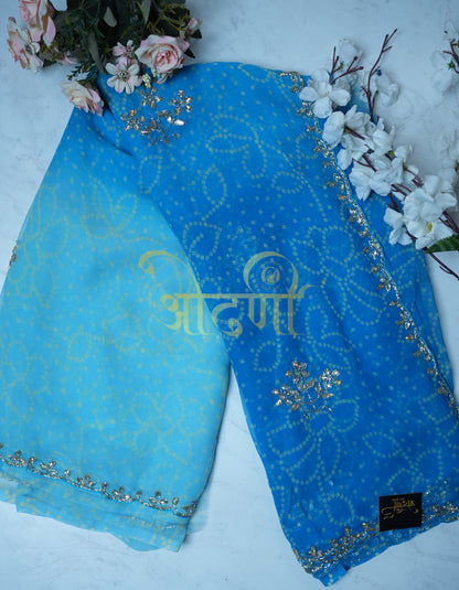 A Rajasthani Bandhani Saree Made of Georgette Fabric with Cutdana handwork##SR051