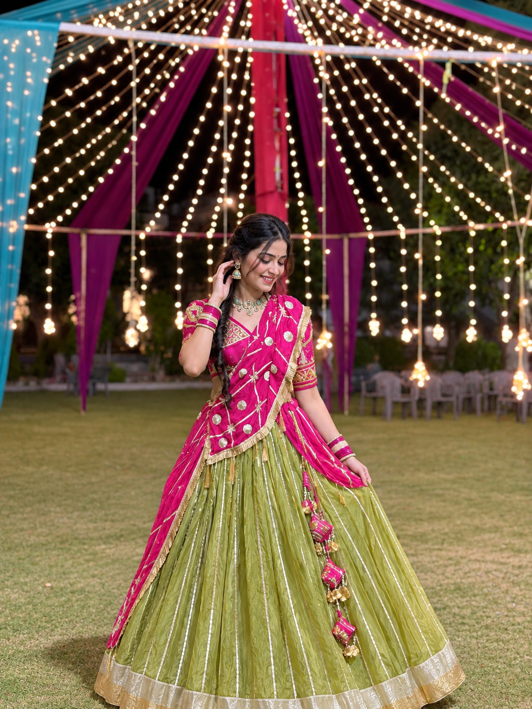 Royal Blue Gota Patti Handwork Aangi With Full Flared Lehenga & Jaal Pattern Dupatta (PRE-BOOKING ITEM)