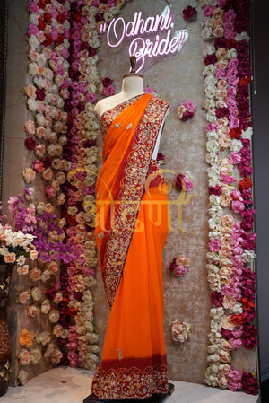 Rajasthani peela georgette saree with embroidery &  Shikvance work ##SR0144