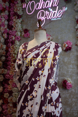 SUMMER SPECIAL ROYAL CHINON FABRIC SAREE WITH FLOWER PRINT ##SR012