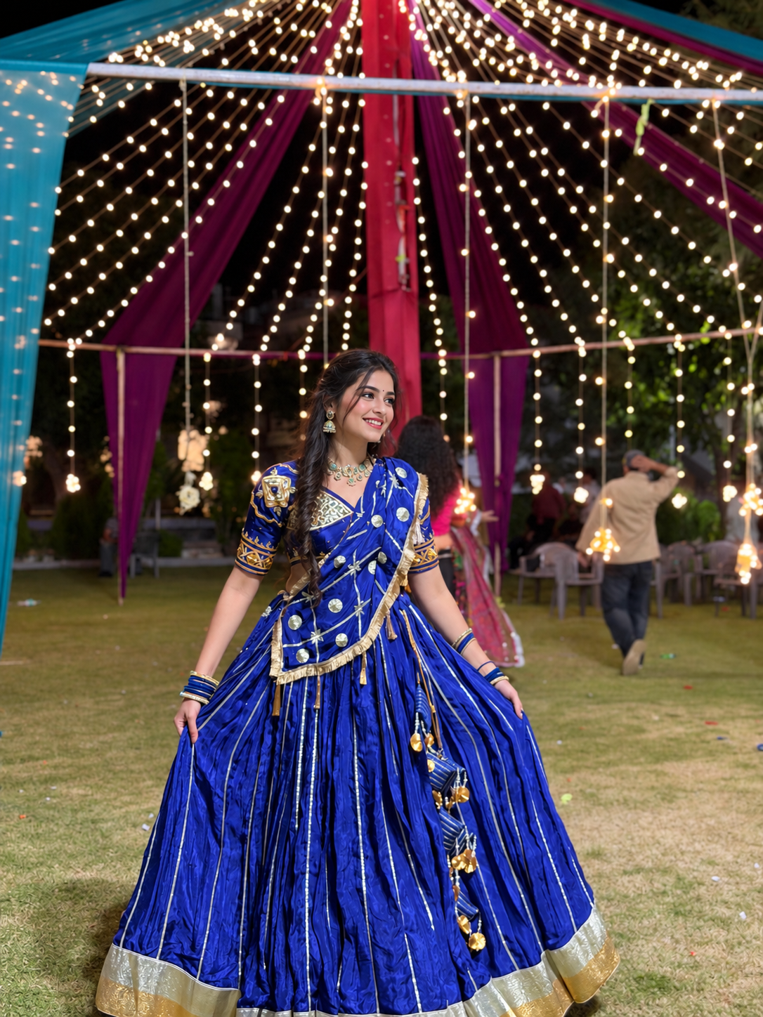 Royal Blue Gota Patti Handwork Aangi With Full Flared Lehenga & Jaal Pattern Dupatta (PRE-BOOKING ITEM)