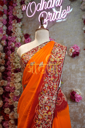 Rajasthani peela georgette saree with embroidery &  Shikvance work ##SR0144