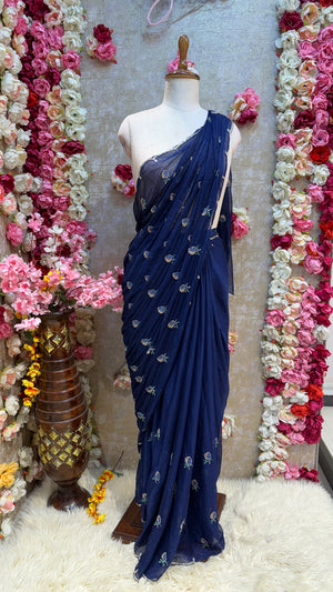 SHIMMER CHIFFON FABIRC SAREE WITH CUT WORK BORDER & SEQUENCE AND CUTDANA BUTI ##SR487