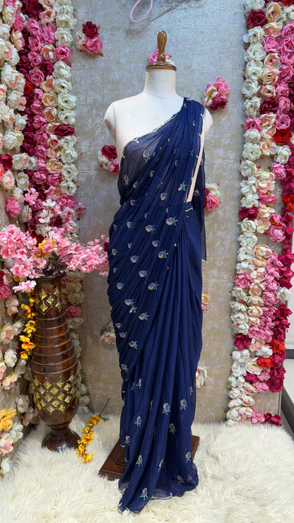 SHIMMER CHIFFON FABIRC SAREE WITH CUT WORK BORDER & SEQUENCE AND CUTDANA BUTI ##SR487