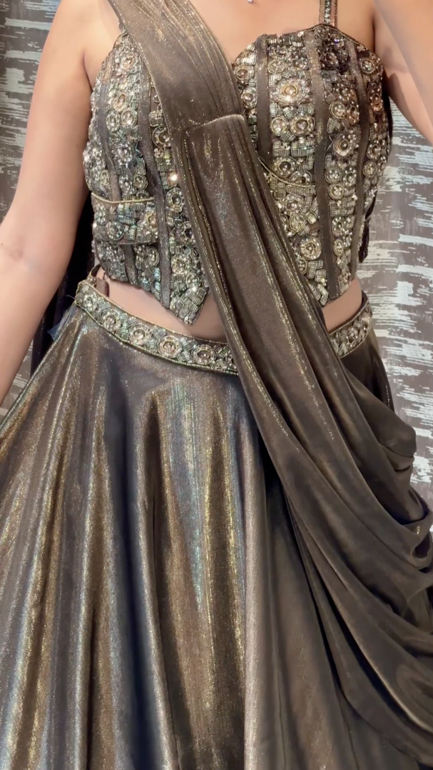 Crop Top Lehenga Set with Draped Dupatta