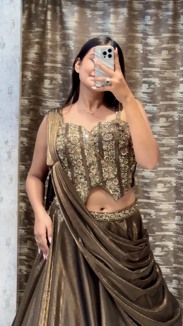 Crop Top Lehenga Set with Draped Dupatta