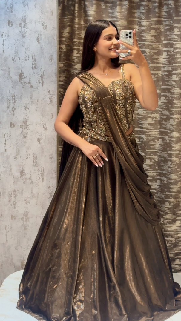 Crop Top Lehenga Set with Draped Dupatta