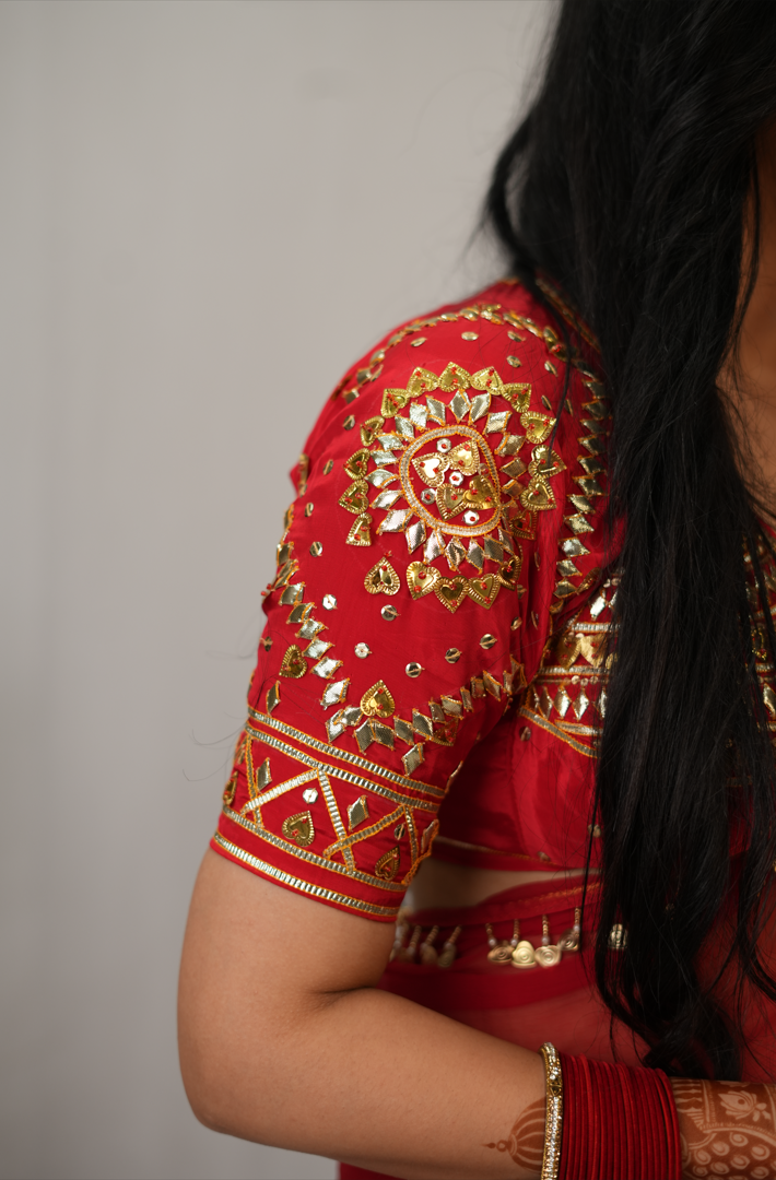 PURE CHIFFON SAREE WITH HEART SHAPE SEQUENCE & BEADS WORK WITH TREDITIONAL RAJASTHANI AANGI BLOUSE (PRE-BOOKING ITEM)