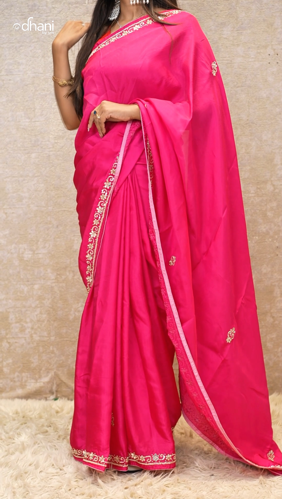 HO Silk Fabric Pure Gotta Patti & Zardosi Handwork Saree (With Blouse)