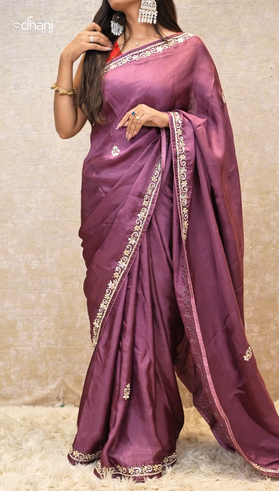 HO Silk Fabric Pure Gotta Patti & Zardosi Handwork Saree (With Blouse)