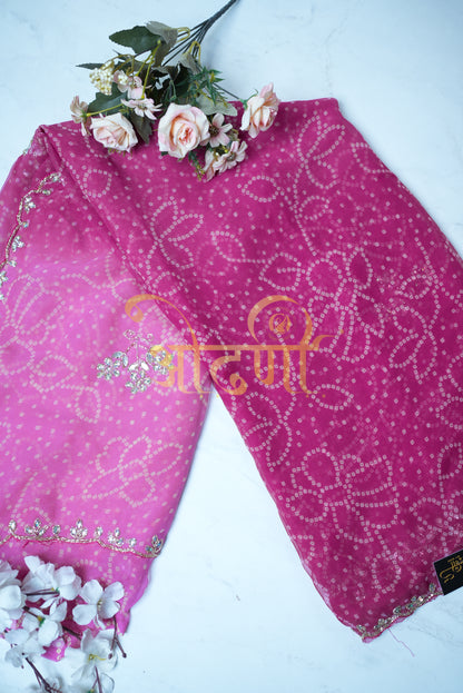 A Rajasthani Bandhani Saree Made of Georgette Fabric with Cutdana handwork##SR051