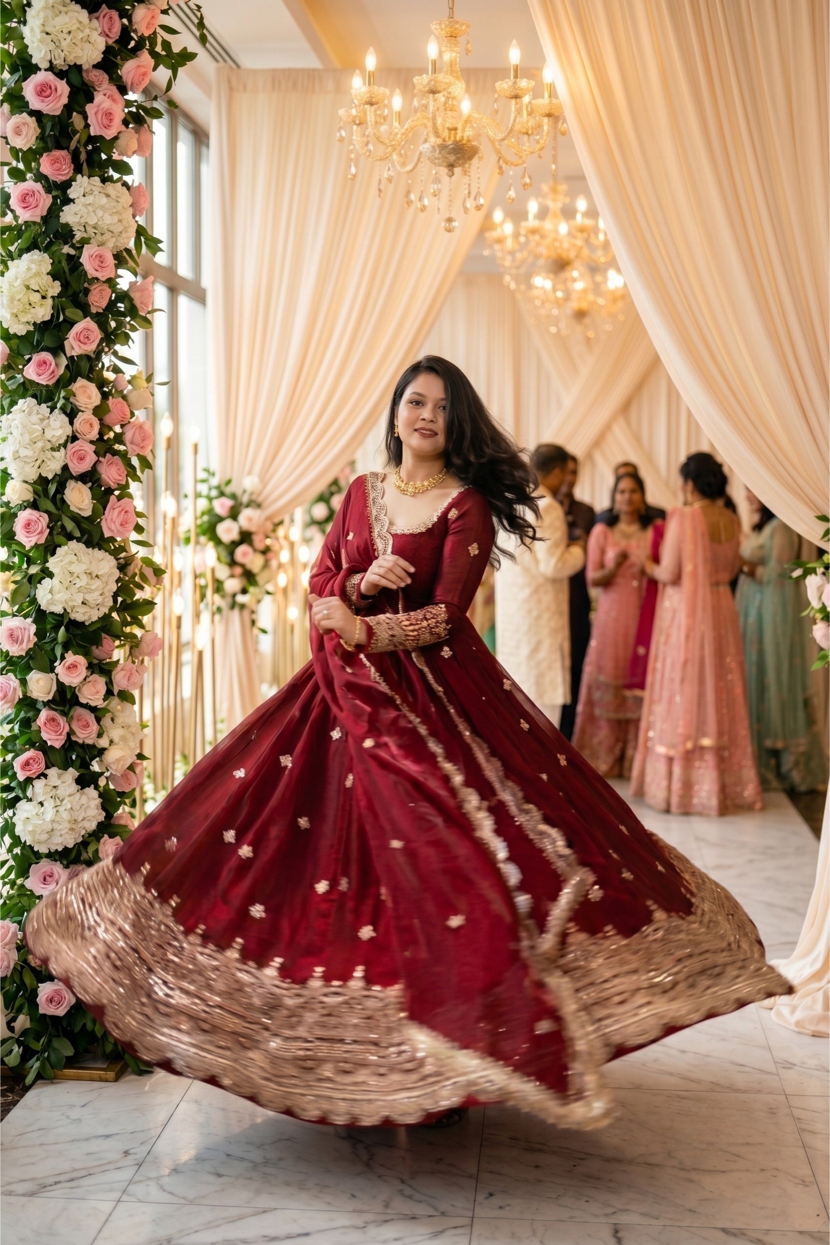 Designer Wedding & Party Wear Gown Set with Embroidered Dupatta