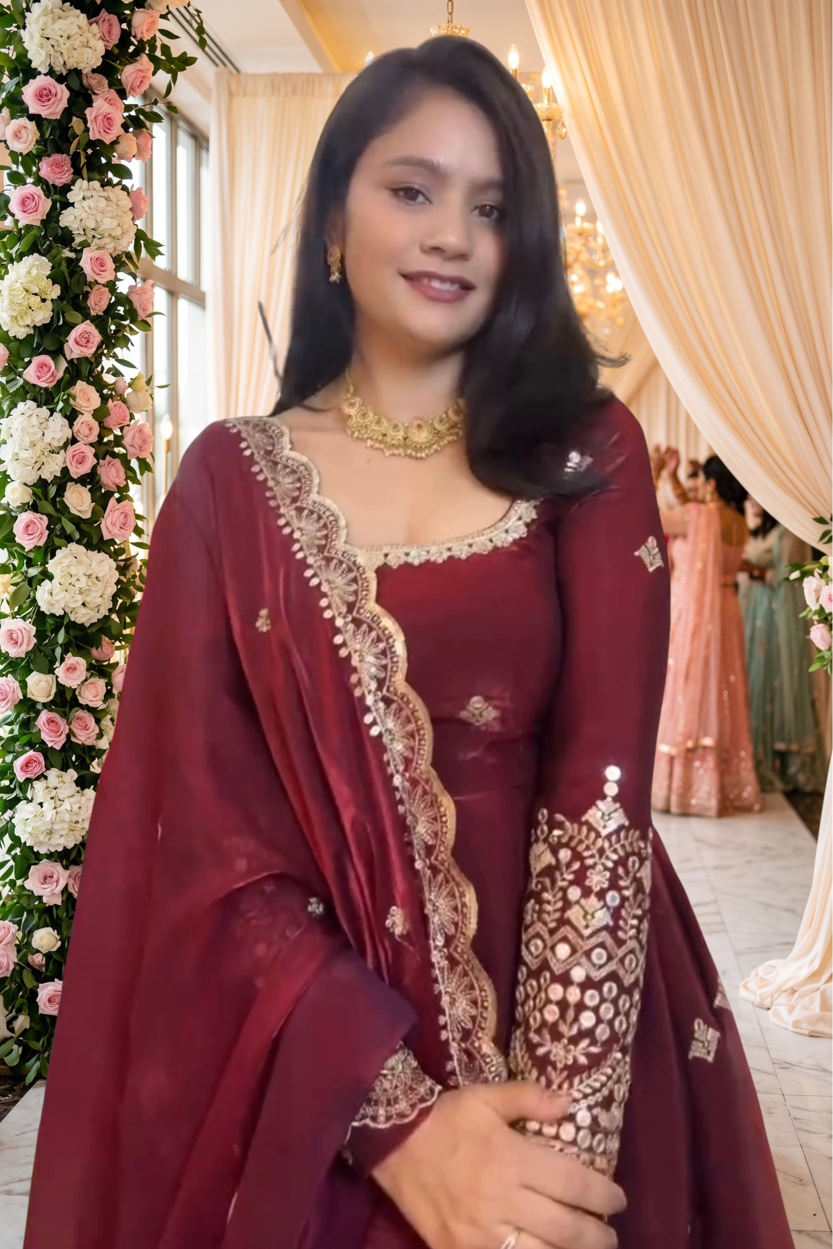 Designer Wedding & Party Wear Gown Set with Embroidered Dupatta