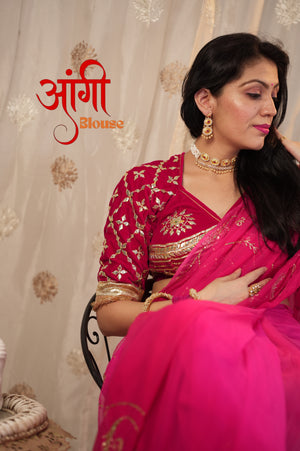 RAJASTHANI AANGI BLOUSE WITH GOTAPATTI WORK (UNSTITCHED) ##HB032
