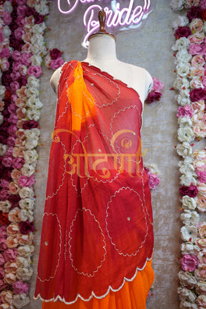CHIFFON FABRIC FANCY PILA SAREE WITH CUTDANA WORK  ##SR023