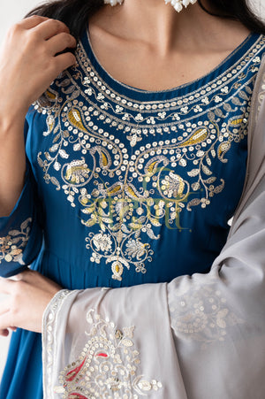 ANARKALI 3-PIECE SUIT WITH SEQUENCE WORK AND CONTRAST DUPATTA ##SP096
