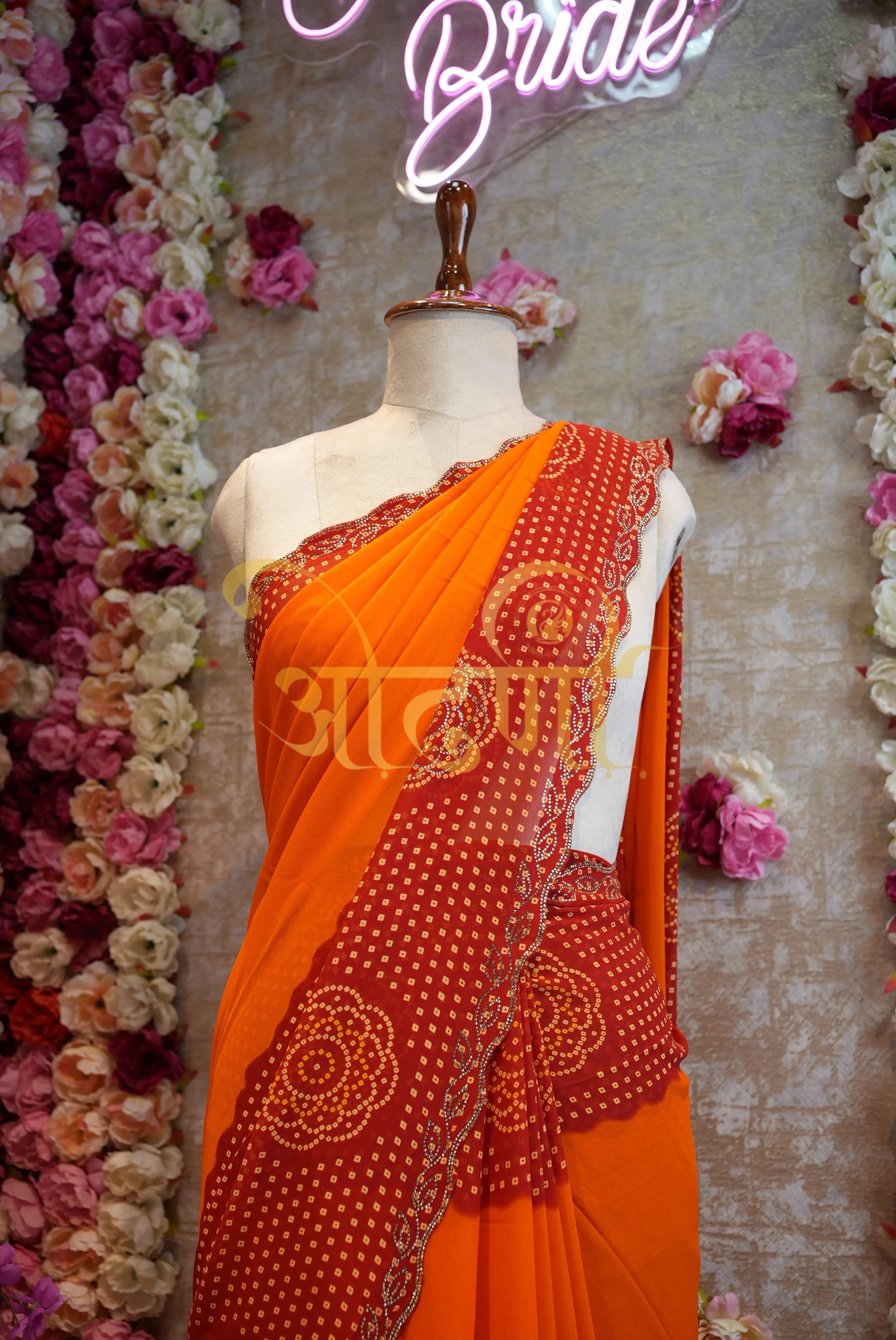 Rajasthani Yellow Georgette Saree with Swarovski Border & Butta Work