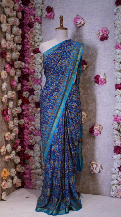 BANGALORE SILK SAREE WITH ZARRI BORDER WITH CULTURAL MOTIVE (WITH BLOUSE) ##SR602