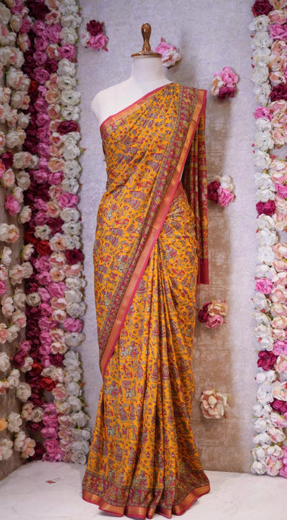 BANGALORE SILK SAREE WITH ZARRI BORDER WITH CULTURAL MOTIVE (WITH BLOUSE) ##SR602