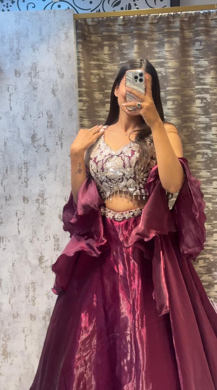 Luxury Wine Color Designer Lehenga Choli with Heavy Embroidery – Party & Wedding Wear
