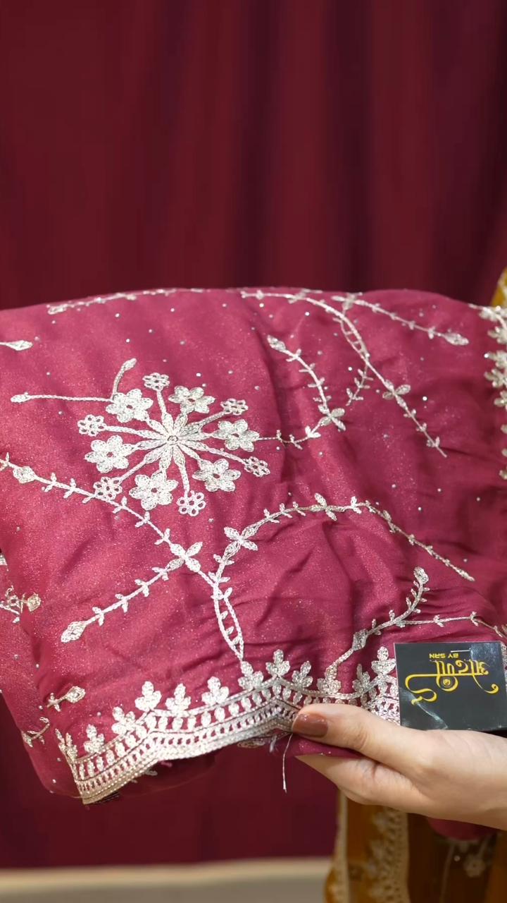 Yellow Heavy Jal Pattern Pitta Work Saree