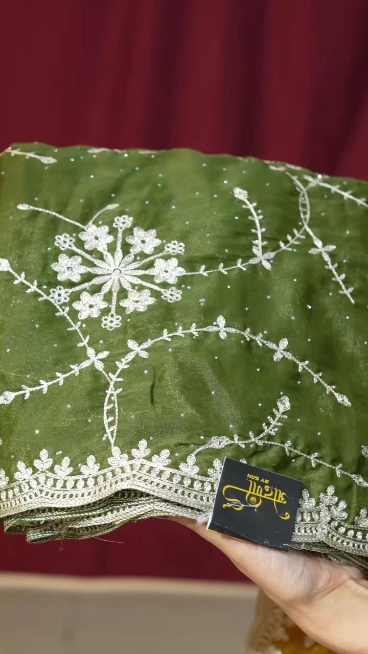 Yellow Heavy Jal Pattern Pitta Work Saree