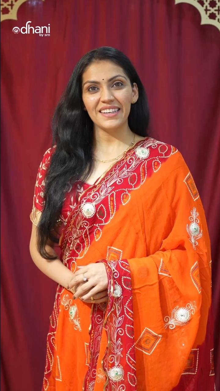 Rajasthani Traditional Pila Saree Vintage Work Design Pure Viscose Georgette Fabric