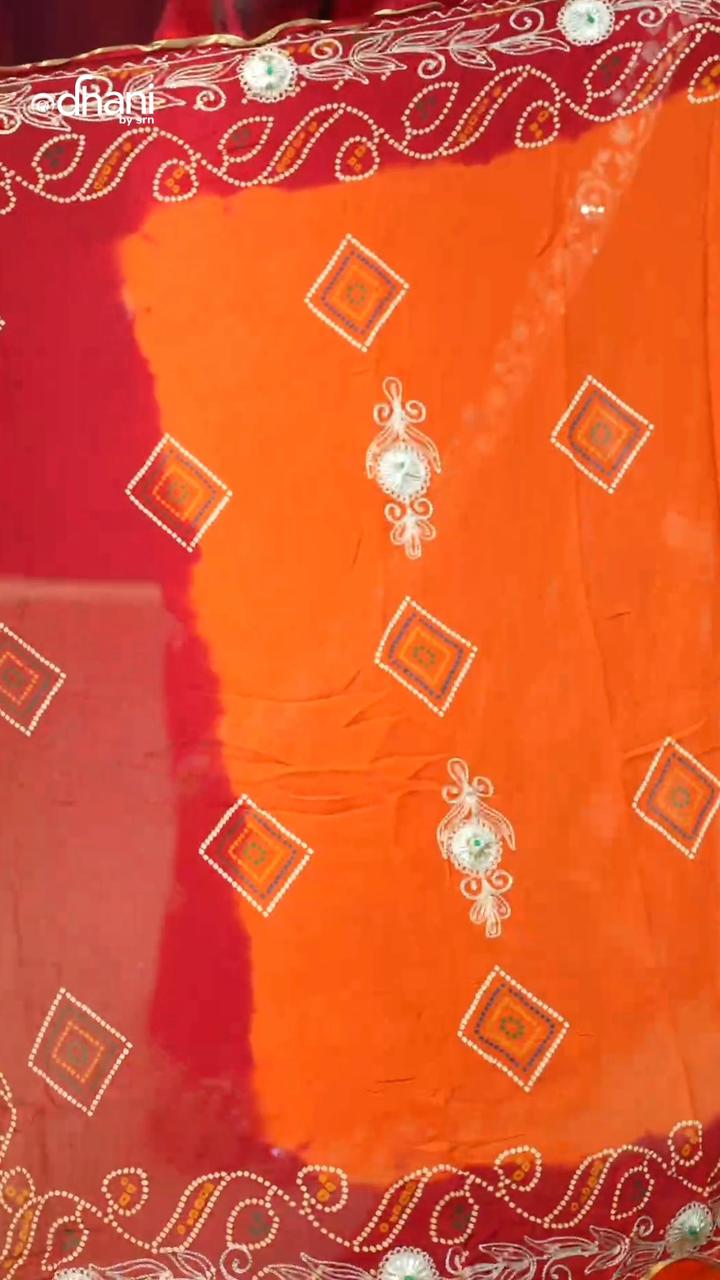 Rajasthani Traditional Pila Saree Vintage Work Design Pure Viscose Georgette Fabric