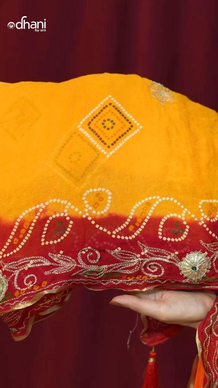 Rajasthani Traditional Pila Saree Vintage Work Design Pure Viscose Georgette Fabric