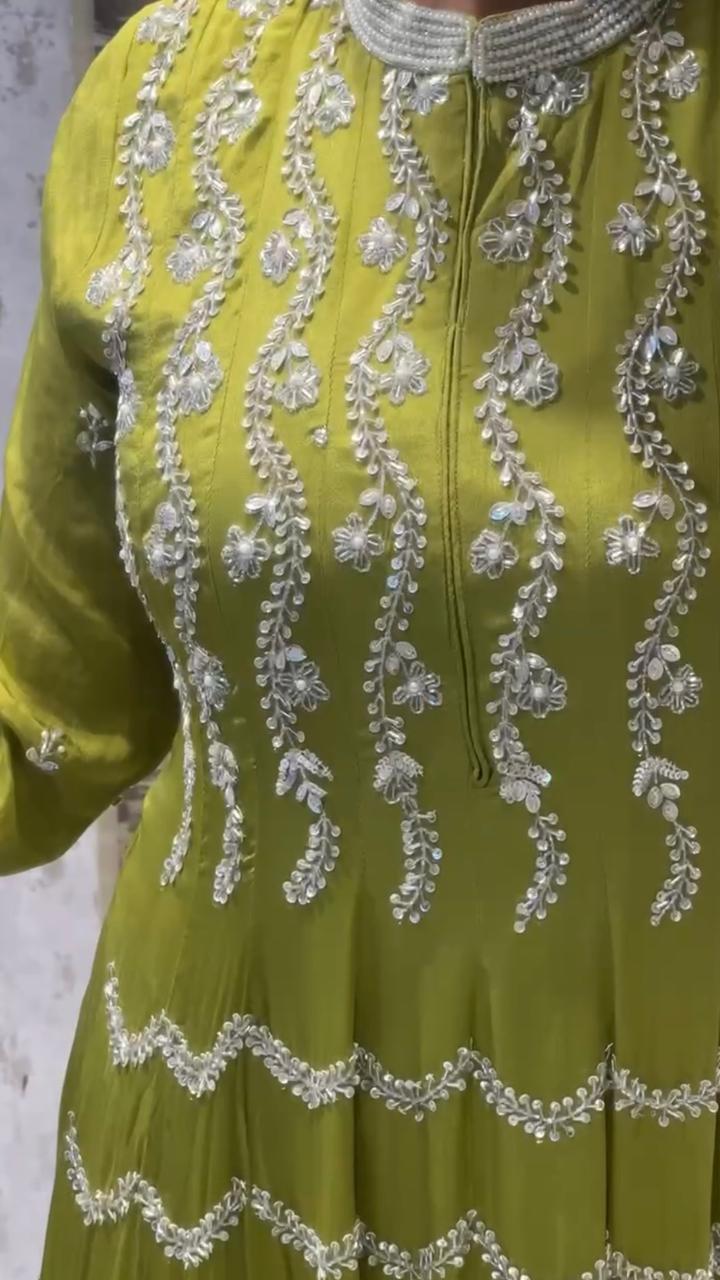 Elegant Olive Green Embroidered Anarkali Suit Set with Dupatta
