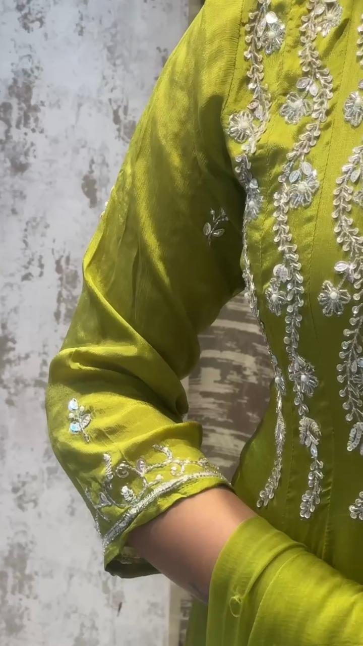 Elegant Olive Green Embroidered Anarkali Suit Set with Dupatta
