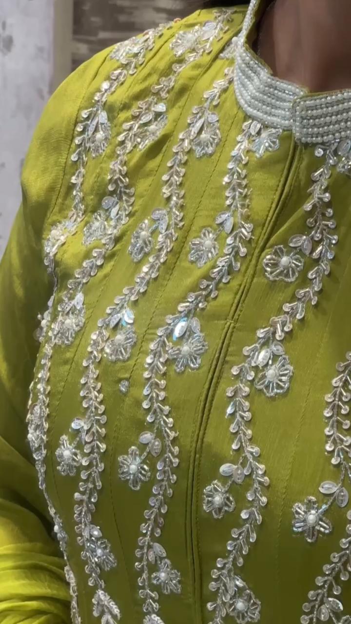 Elegant Olive Green Embroidered Anarkali Suit Set with Dupatta