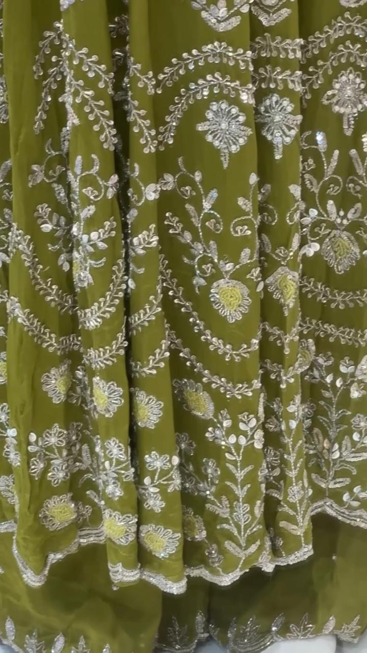 Elegant Olive Green Embroidered Anarkali Suit Set with Dupatta