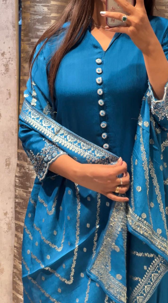 3 Piece Handwork Suit With Banarasi Dupatta