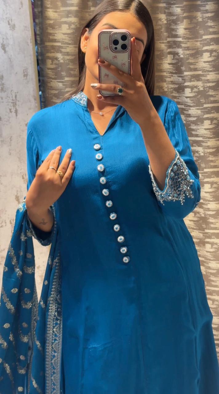 3 Piece Handwork Suit With Banarasi Dupatta