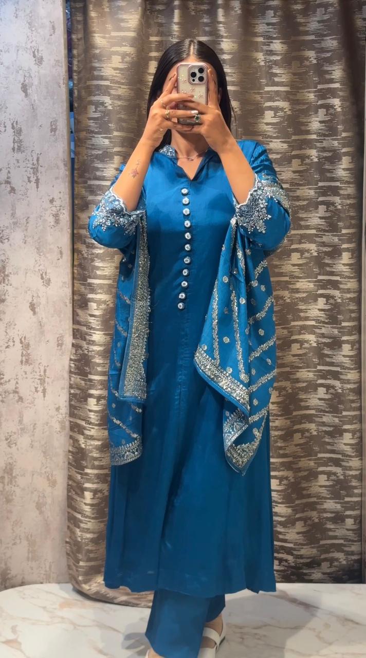 3 Piece Handwork Suit With Banarasi Dupatta