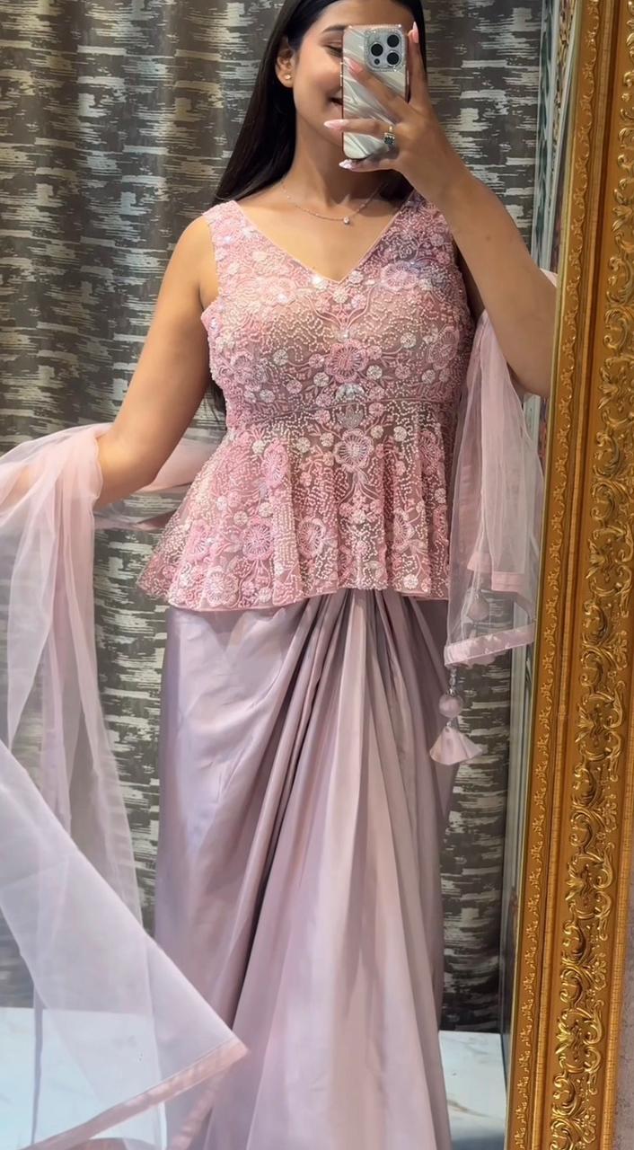 Handwork Blouse With Pleated Skirt
