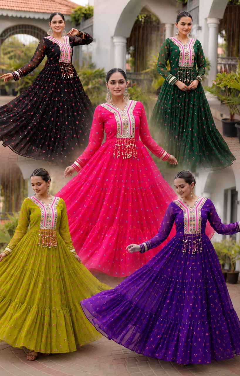 Navratri Special Laheriya Print Faux Georgette Gown