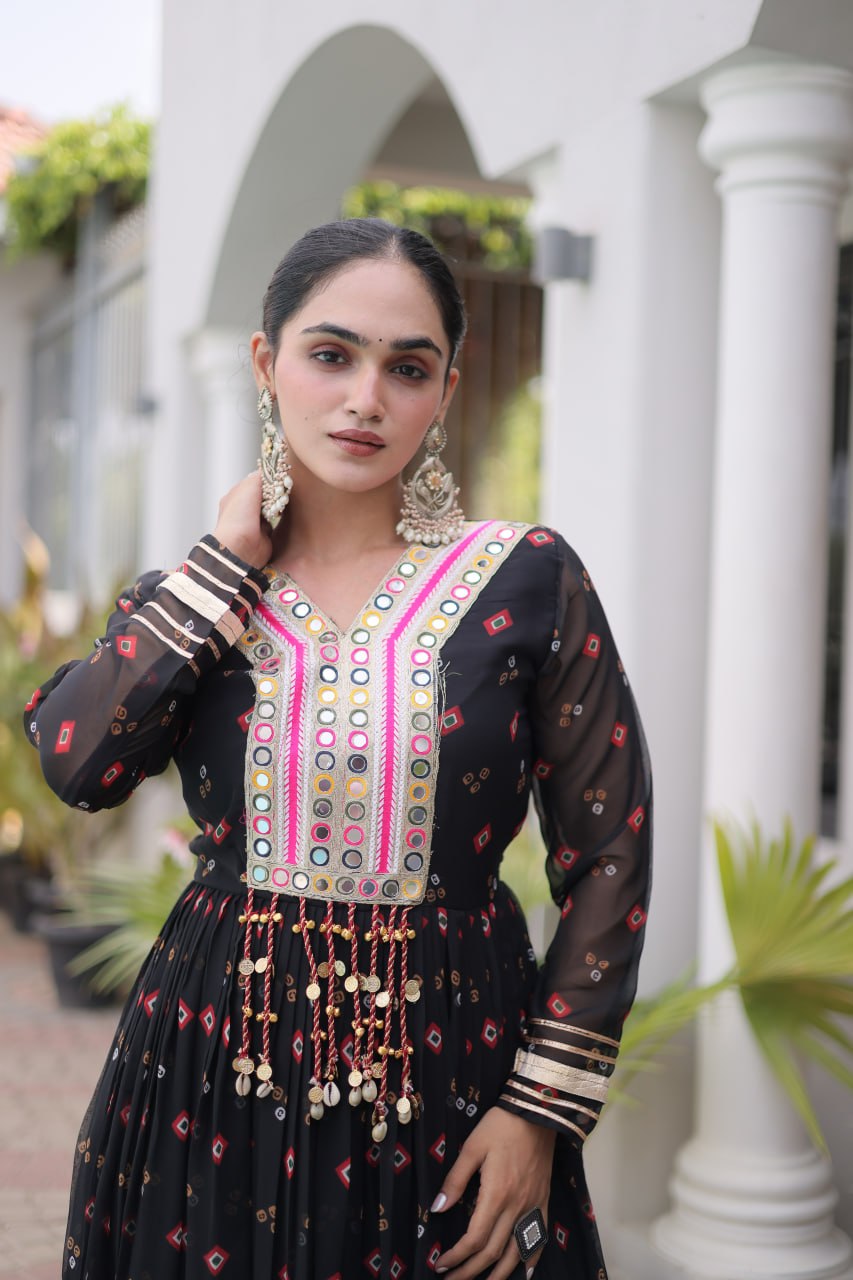 Navratri Special Laheriya Print Faux Georgette Gown