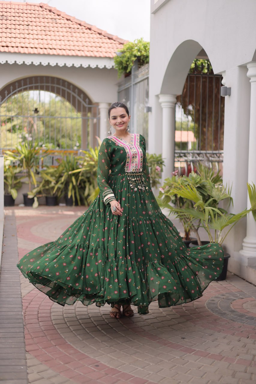 Navratri Special Laheriya Print Faux Georgette Gown
