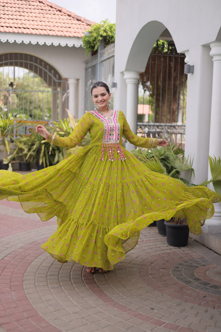 Navratri Special Laheriya Print Faux Georgette Gown