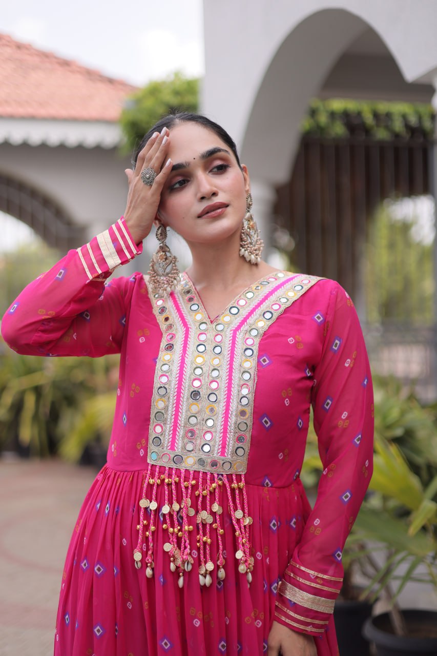 Navratri Special Laheriya Print Faux Georgette Gown