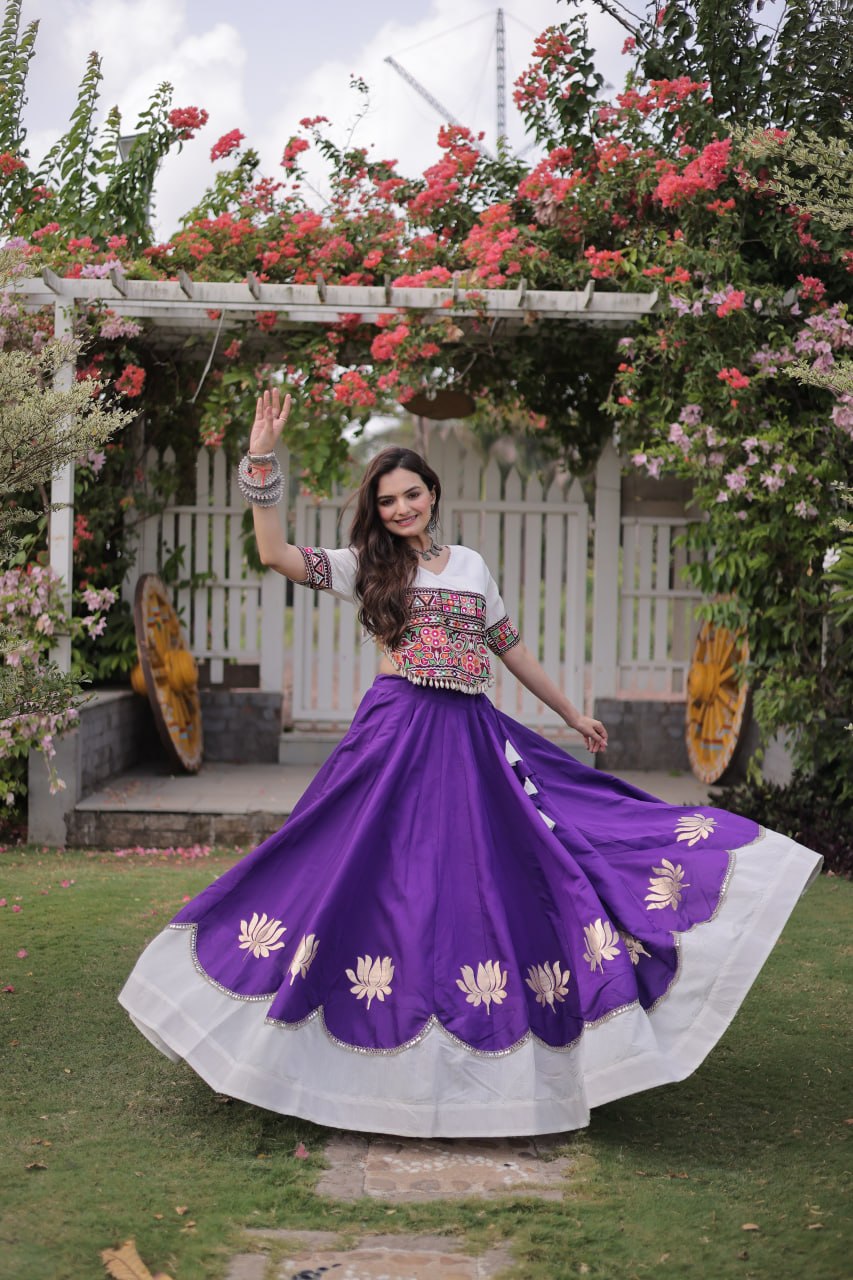 Designer Roman Lehenga with Mirror Lace & Embroidered Blouse