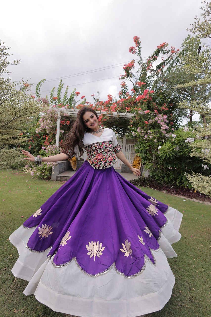 Designer Roman Lehenga with Mirror Lace & Embroidered Blouse
