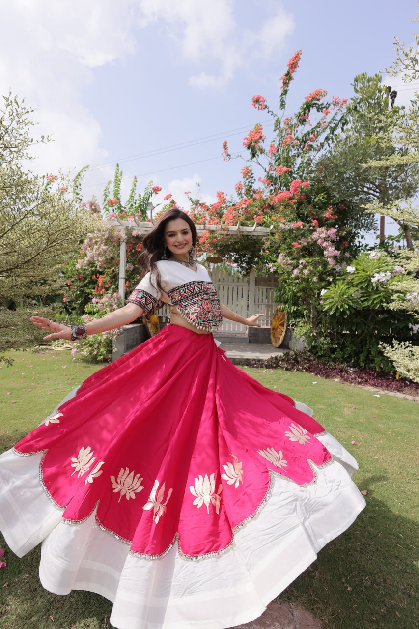 Designer Roman Lehenga with Mirror Lace & Embroidered Blouse