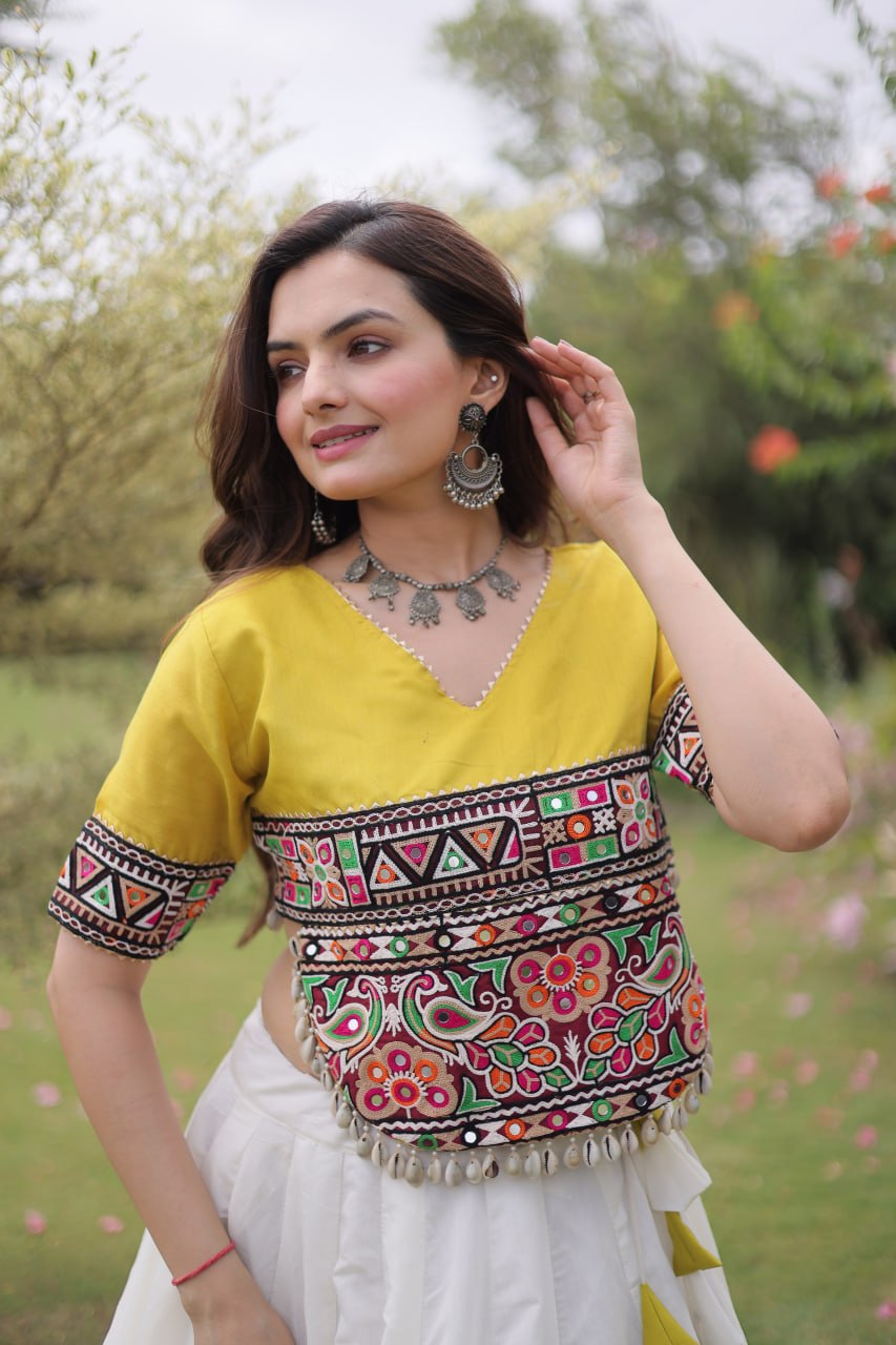 Designer Roman Lehenga with Mirror Lace & Embroidered Blouse