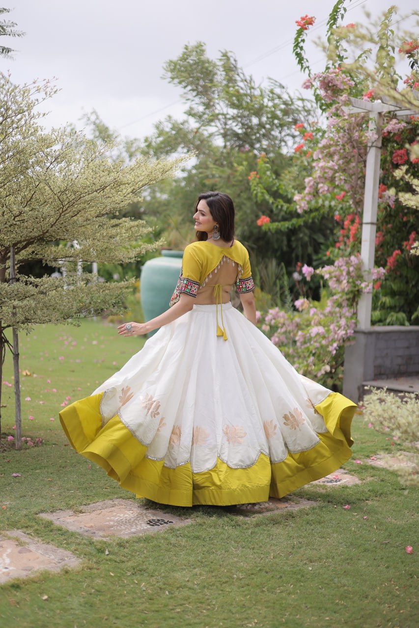 Designer Roman Lehenga with Mirror Lace & Embroidered Blouse