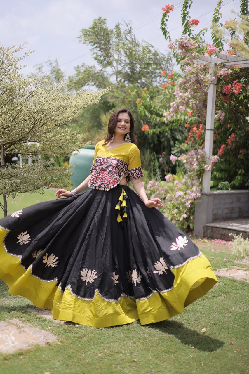 Designer Roman Lehenga with Mirror Lace & Embroidered Blouse